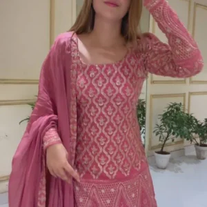 Peach Palazzo Suit with Sequins work and Round Neck