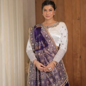 Designer Purple color Hand Embroidered saree