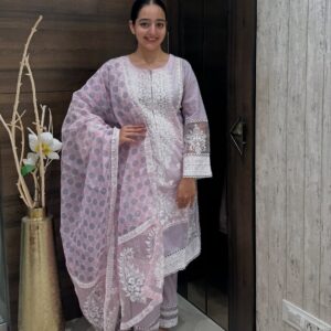 Organza with polka dot digital print  Suit