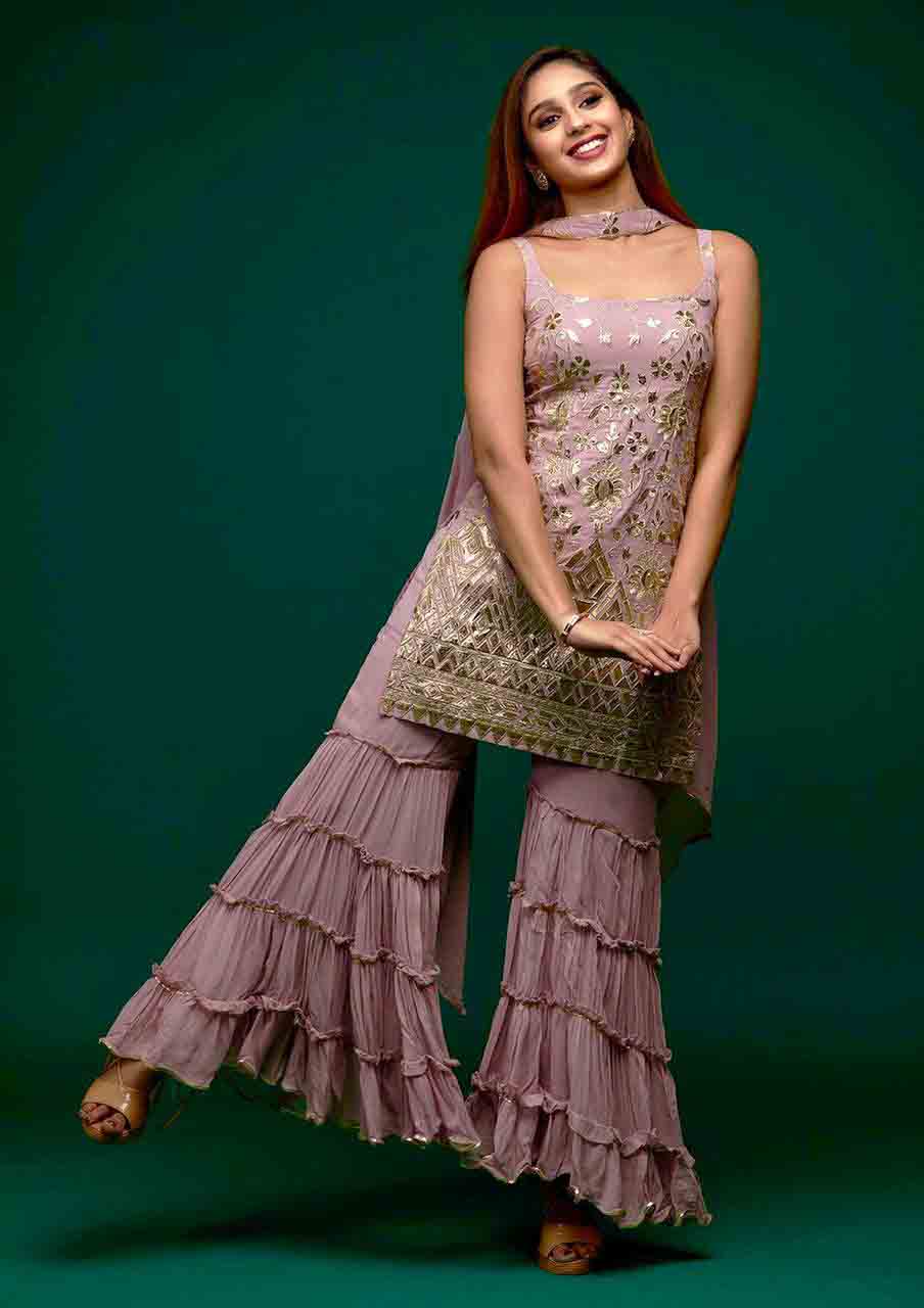 Pink Color Georgette With Embroidery Work Palazzo Suit - Image 2