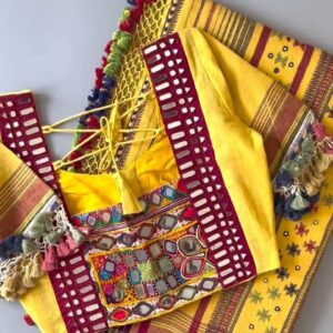 Bhujodi kala cotton saree with ready blouse with kutch embroidery