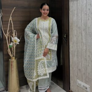 Pastel Green Embroidered Cotton Suit Set