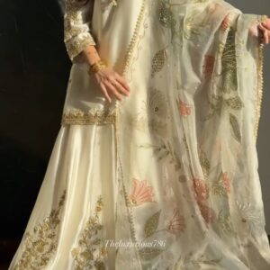Ivory Embroidered Anarkali Suit with Organza Dupatta