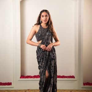 Designer Black Chiffon Cocktail Saree