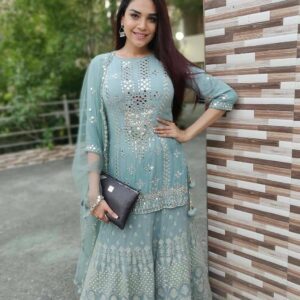 Georgette Rama Color Designer Palazzo Suit