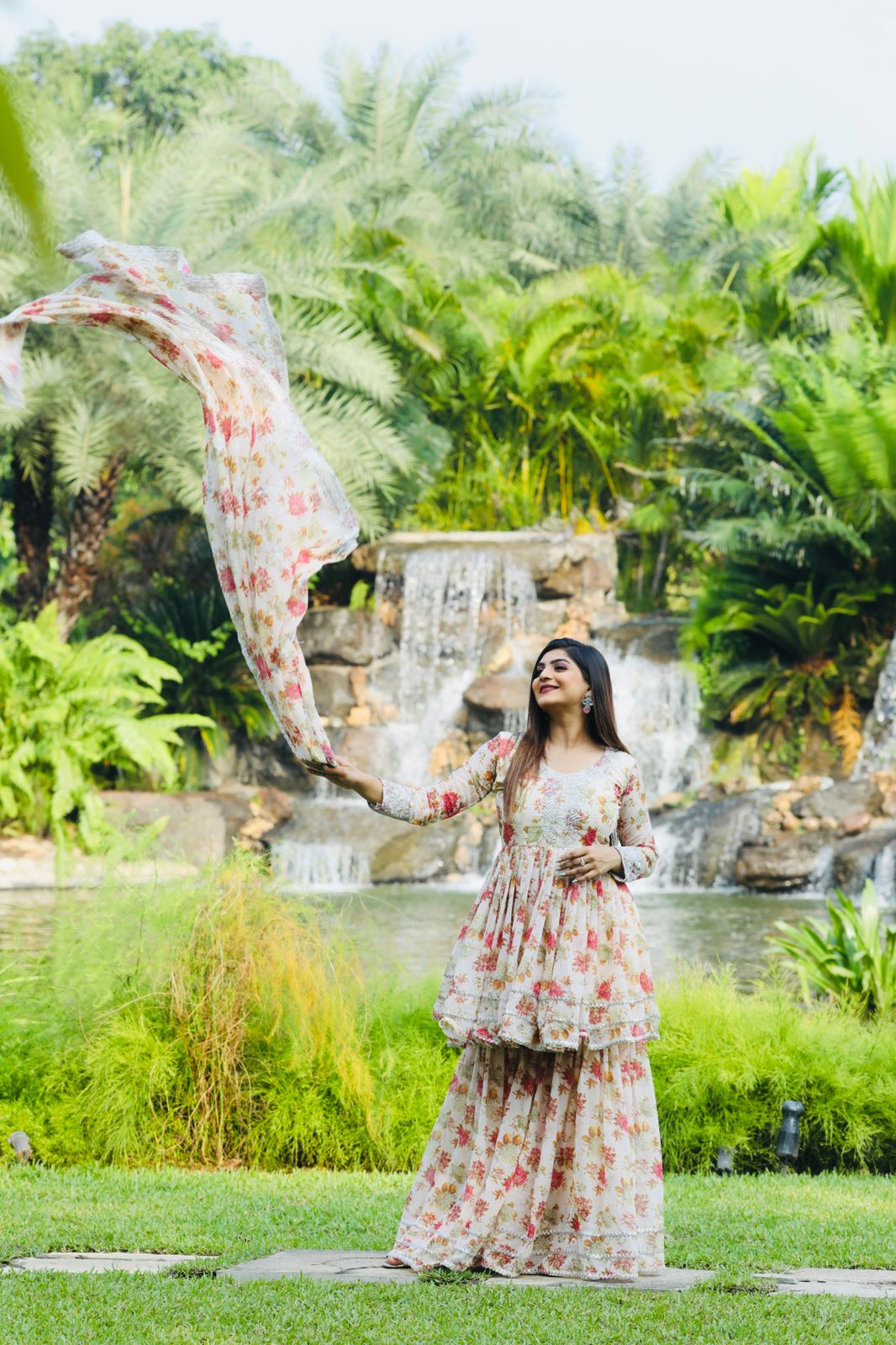 White Color Embroidery With Printed Palazzo Suit - Image 5