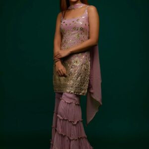 Pink Color Georgette With Embroidery Work Palazzo Suit