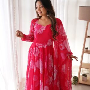 Pink Color Beautiful Digital Print Gown