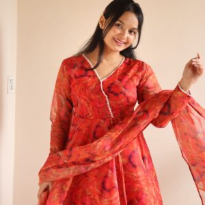 Red Color Organza Silk Anarkali Suit