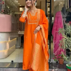 Chanderi Silk Designer Kurti With Bottom Dupatta