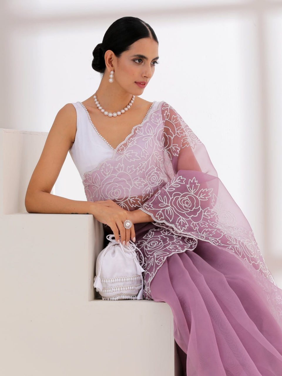 beautiful saree in soft organza made it with embroidery saree with blouse - Image 2