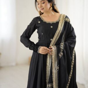 Chinon Silk Black Long Gown