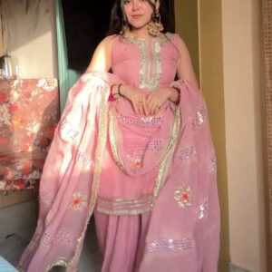 Awesome Organza With Mirror Work Pink Sharara