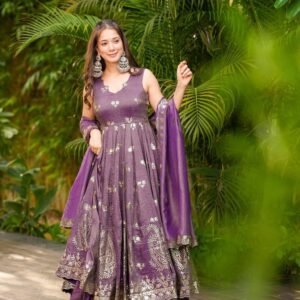 Crunchy Silk With Embroidery Work Onion Gown