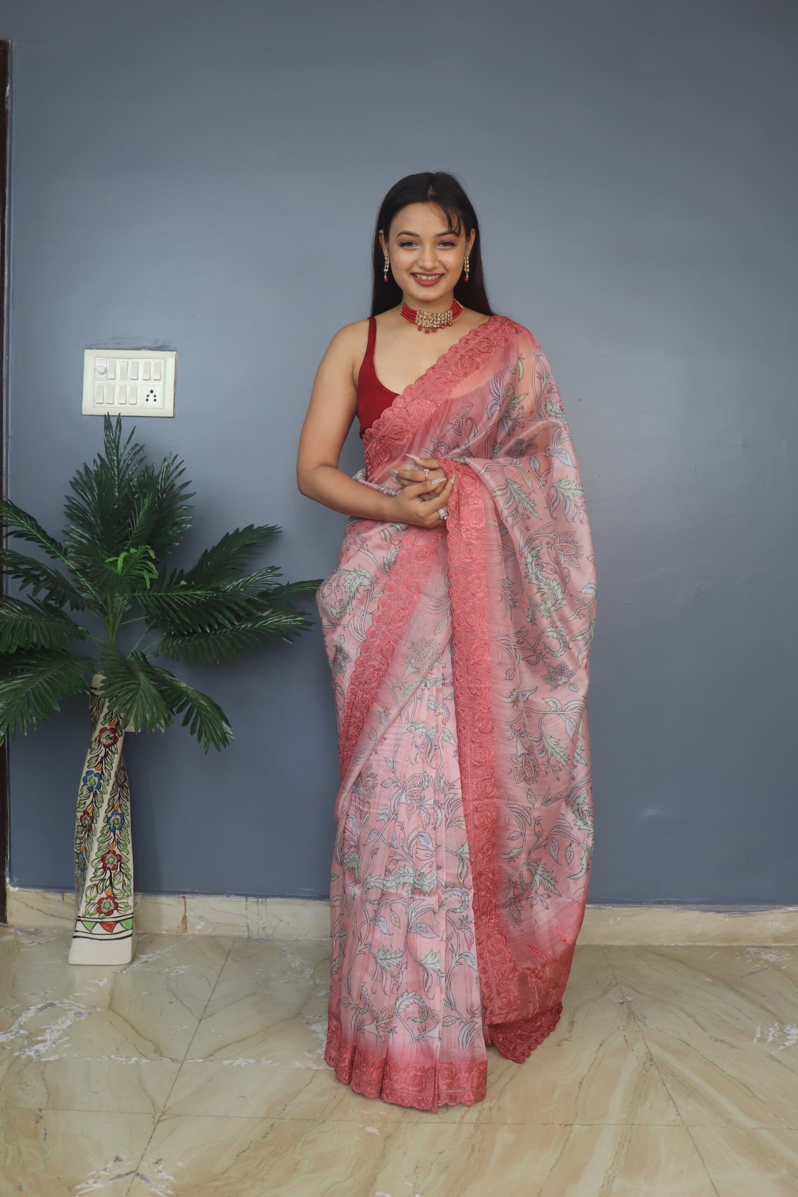 Unique Red Color Saree - Image 2