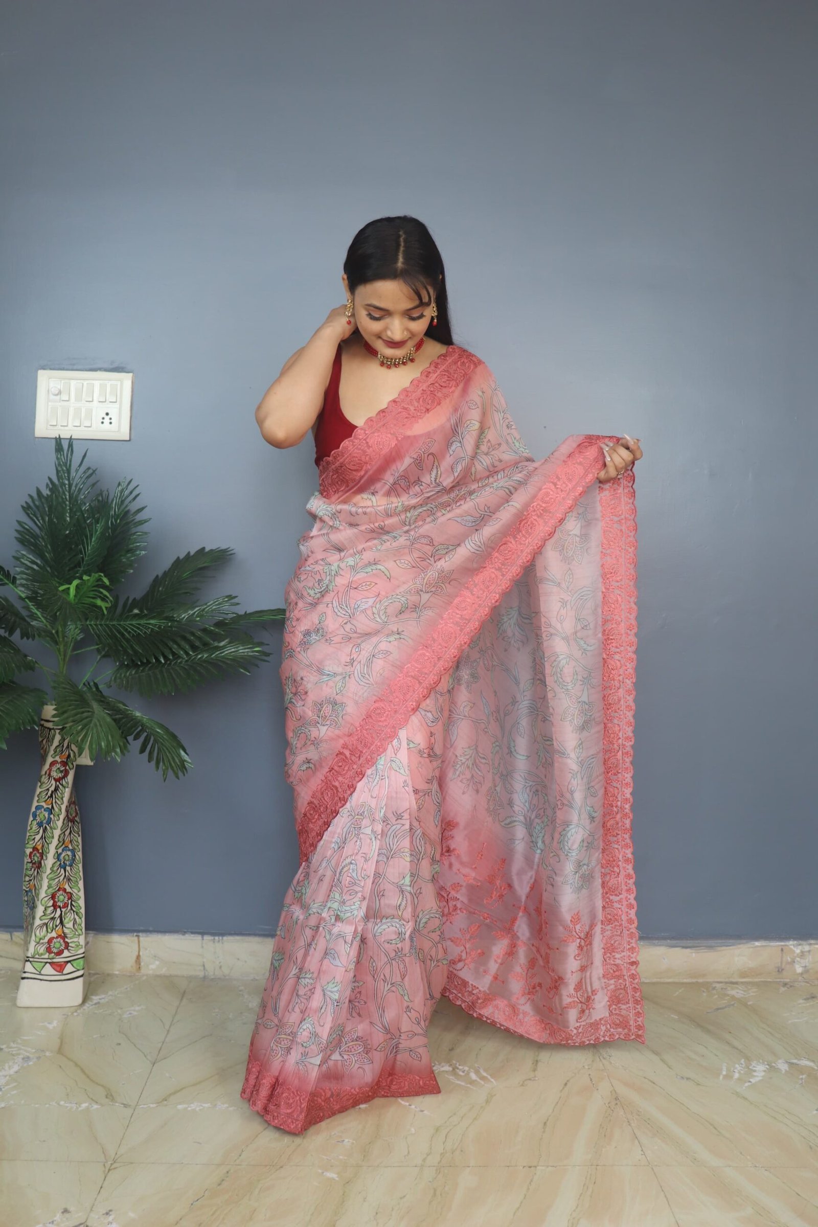 Unique Red Color Saree - Image 4