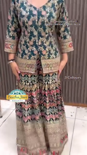 Heavy Embroidered Sharara Set ? Red, Navy Blue, Teal - Image 2