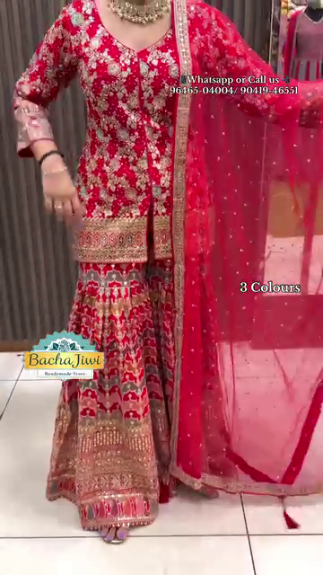 Heavy Embroidered Sharara Set ? Red, Navy Blue, Teal - Image 5