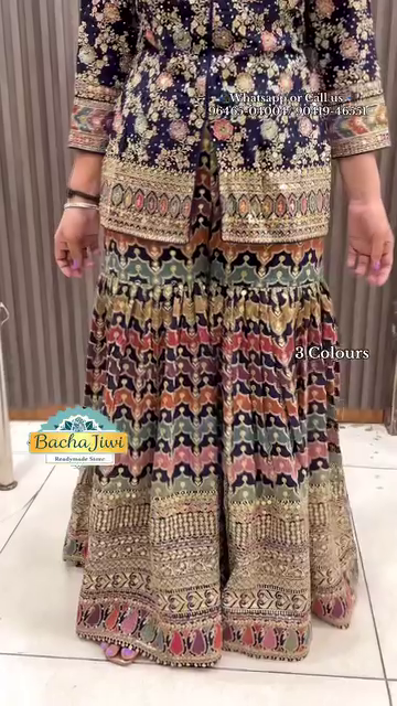 Heavy Embroidered Sharara Set ? Red, Navy Blue, Teal - Image 6