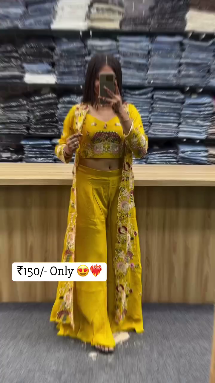 Embroidered 3-Piece Indo-Western Co-Ord Set - Image 4