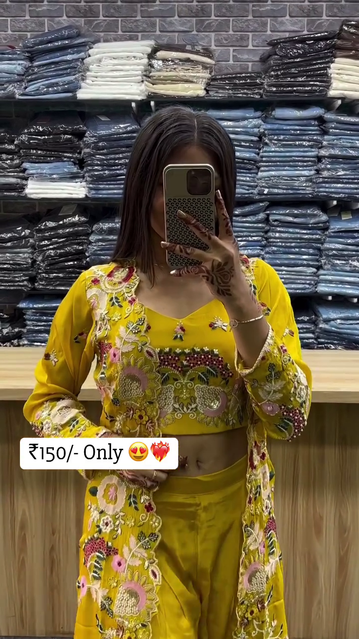 Embroidered 3-Piece Indo-Western Co-Ord Set - Image 5