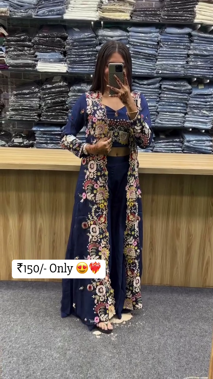 Embroidered 3-Piece Indo-Western Co-Ord Set - Image 6