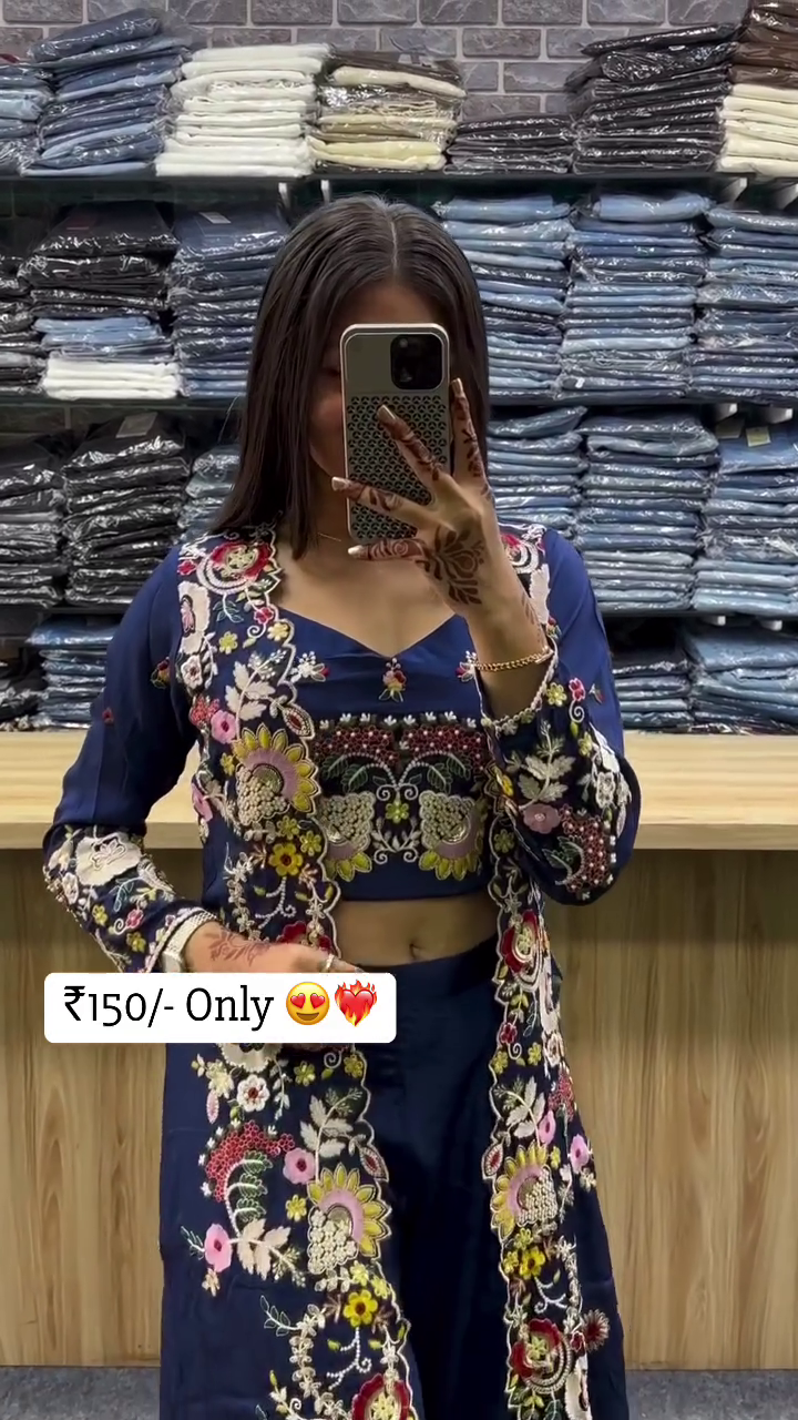 Embroidered 3-Piece Indo-Western Co-Ord Set - Image 7
