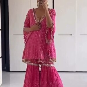 Pink Embellished Kaftan Kurti with Sharara Set